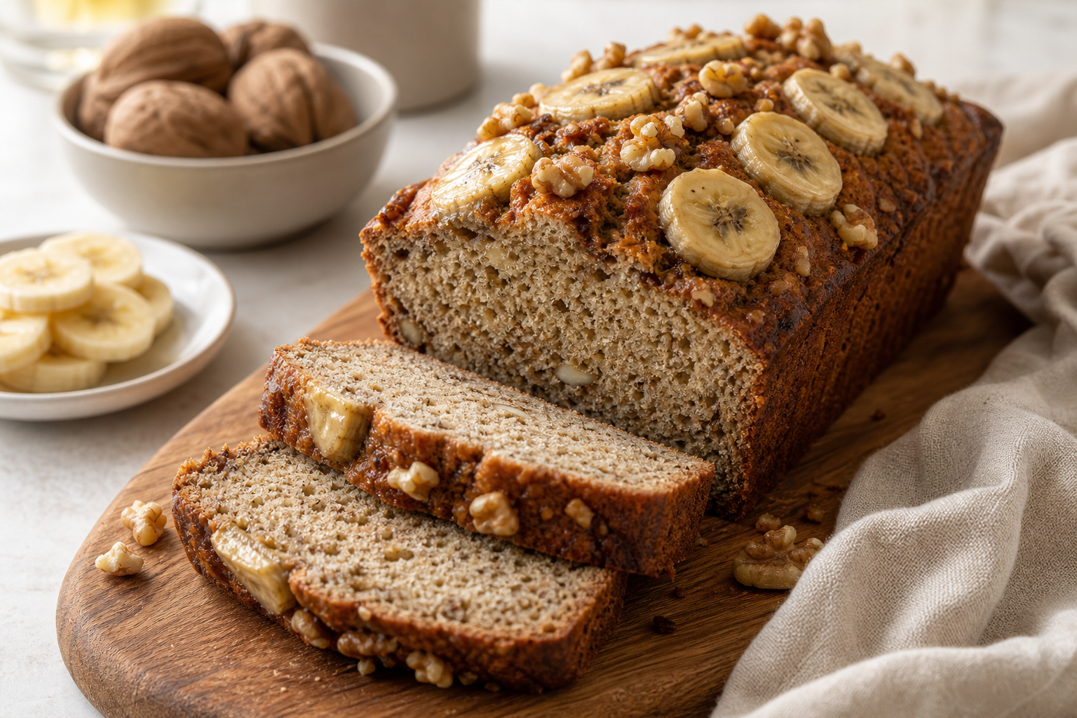 Almond Flour Banana Bread served with premium natural food styling