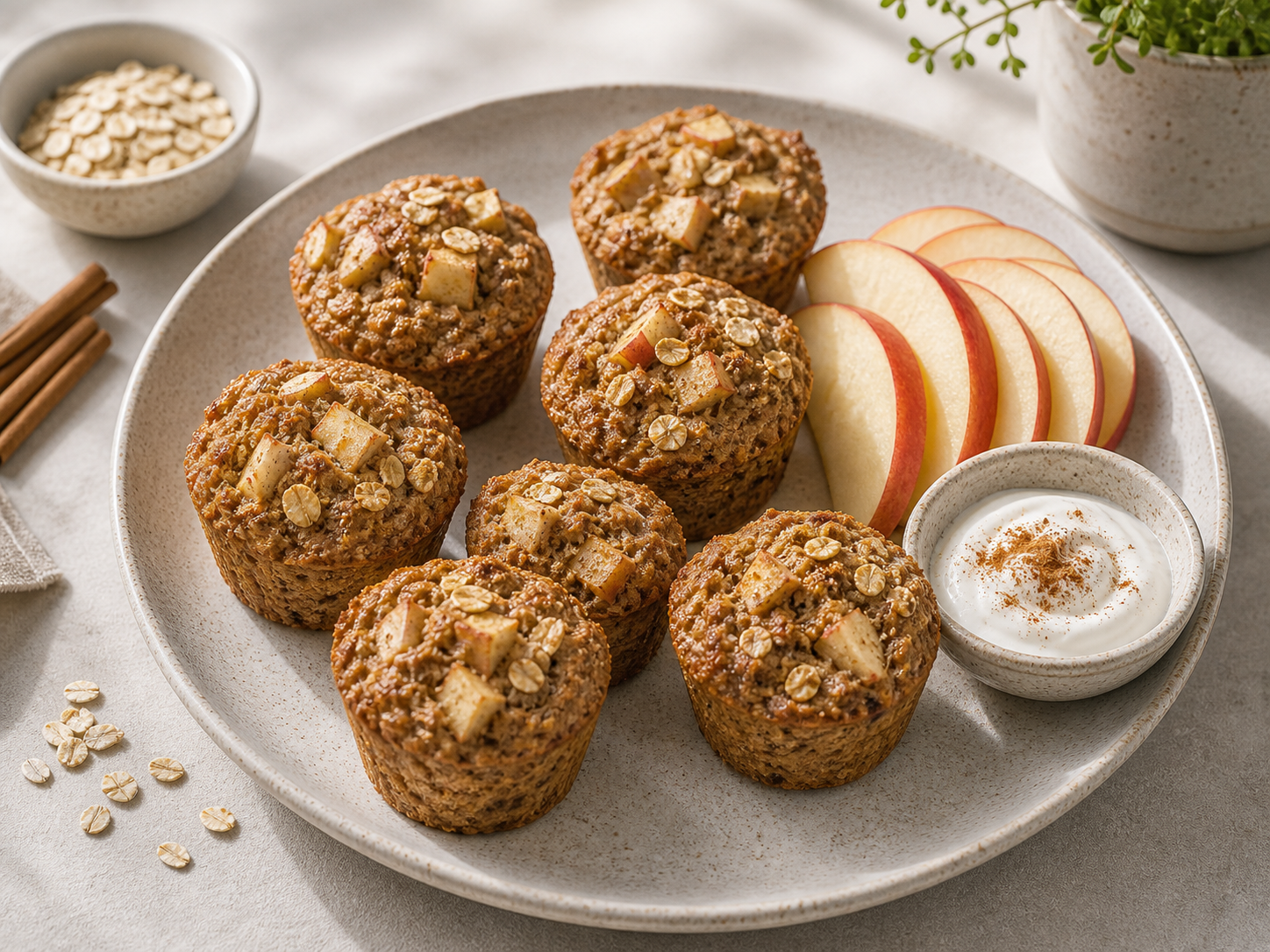 Apple Cinnamon Snack Muffins served in premium editorial food styling