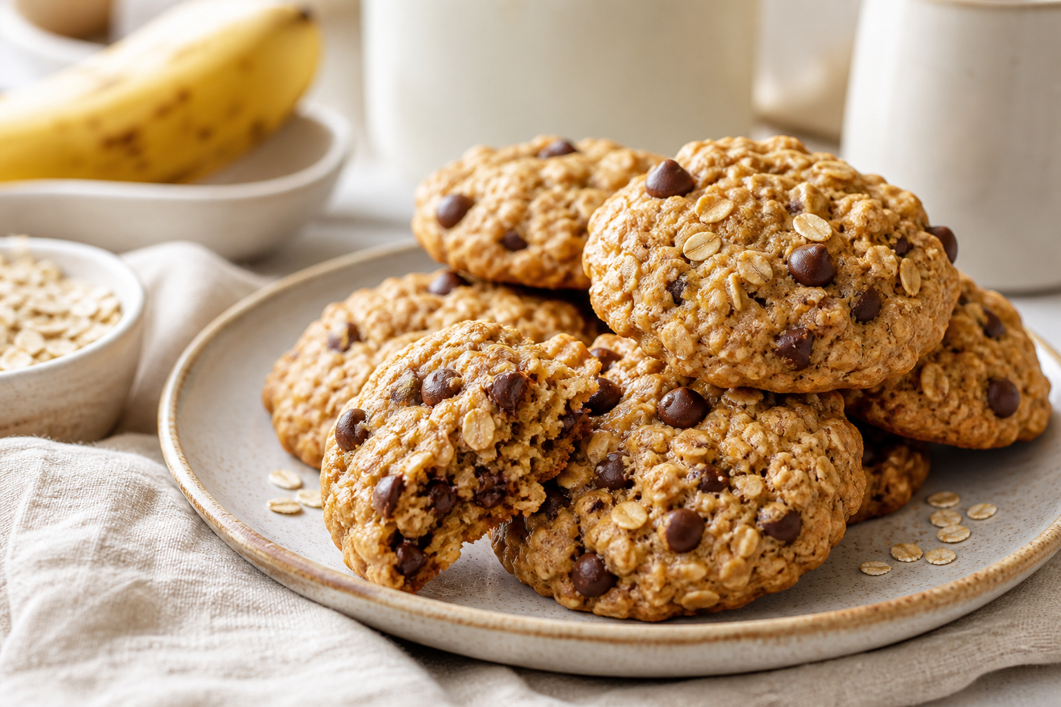 Banana Oatmeal Cookies served with premium natural food styling