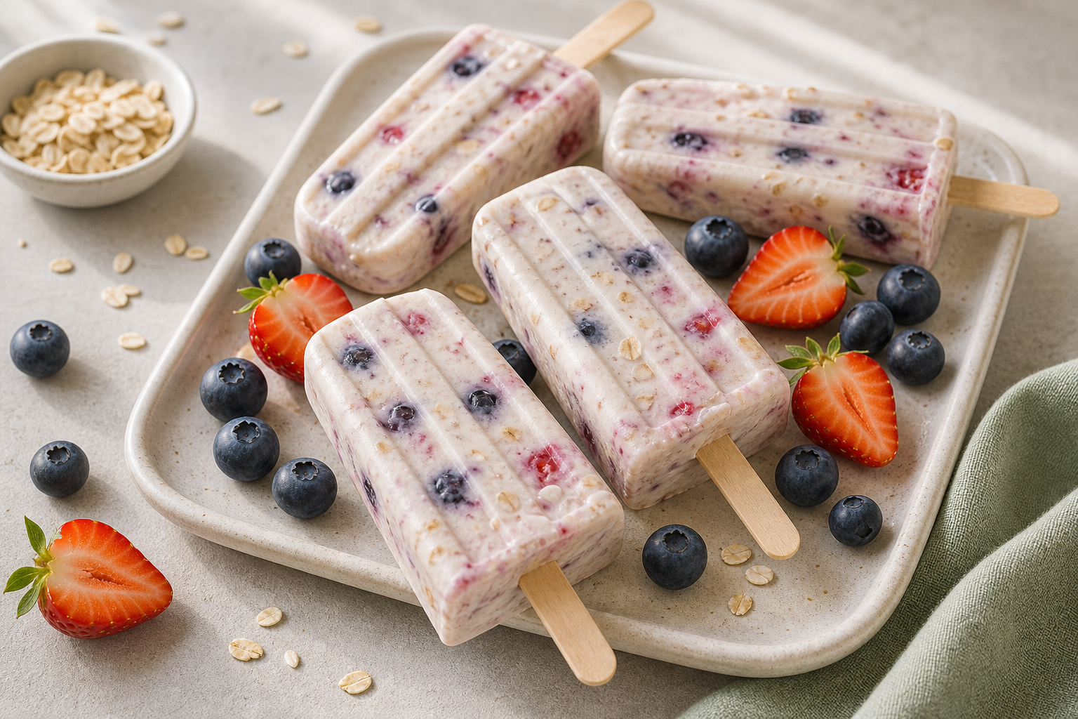 Berry Yogurt Breakfast Pops served in premium editorial food styling