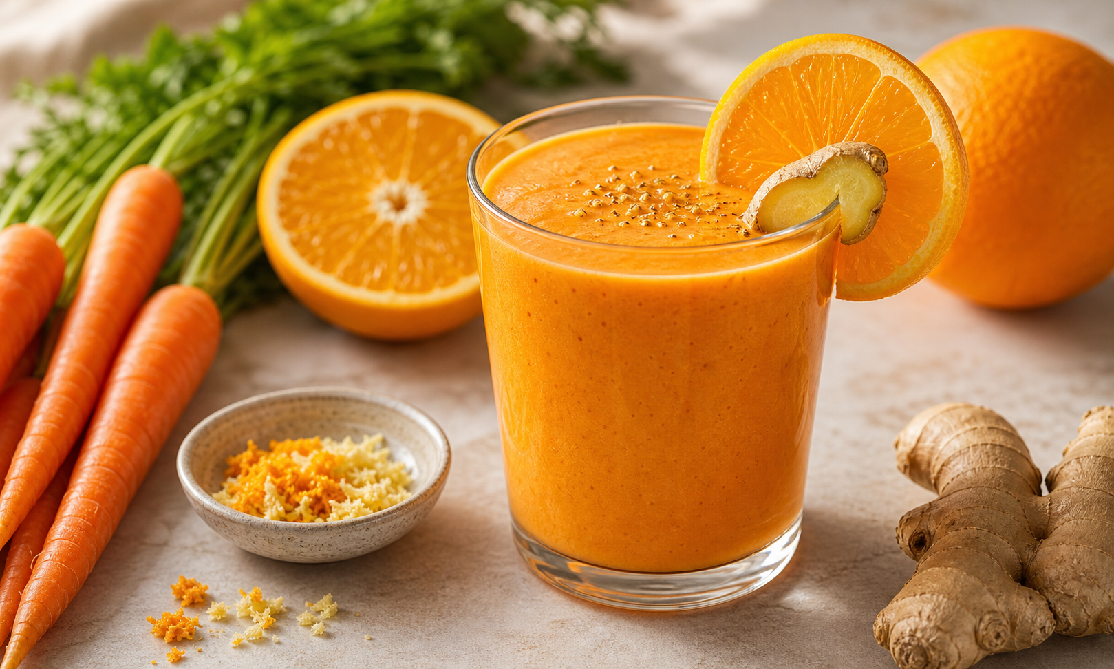 Carrot Orange Ginger Smoothie in premium editorial smoothie styling