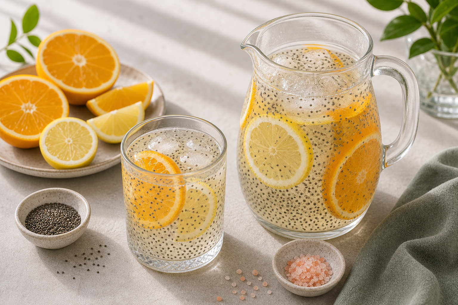 Citrus Chia Training Hydration Drink served in premium editorial food styling