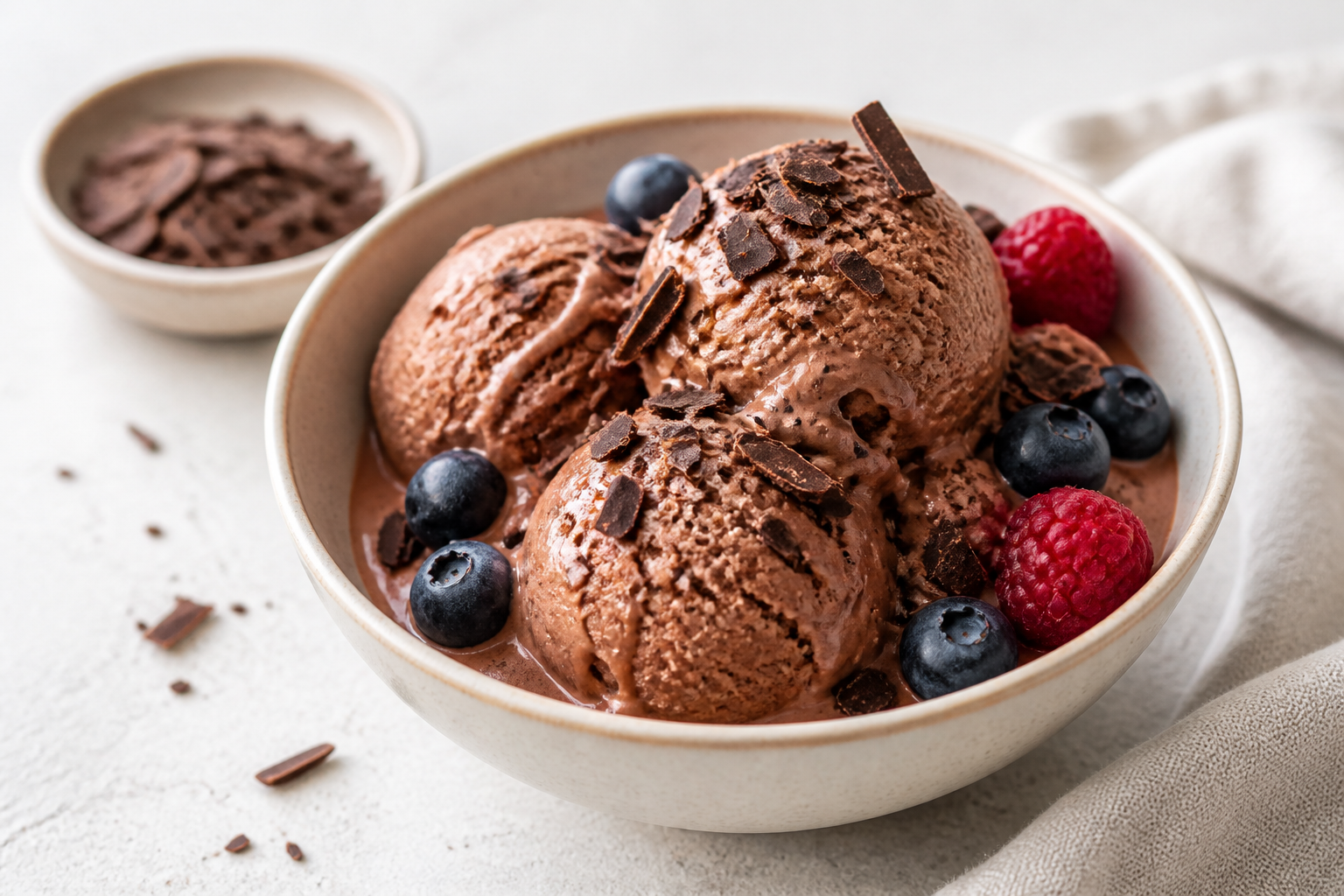 Cottage Cheese Chocolate Ice Cream served with premium natural food styling