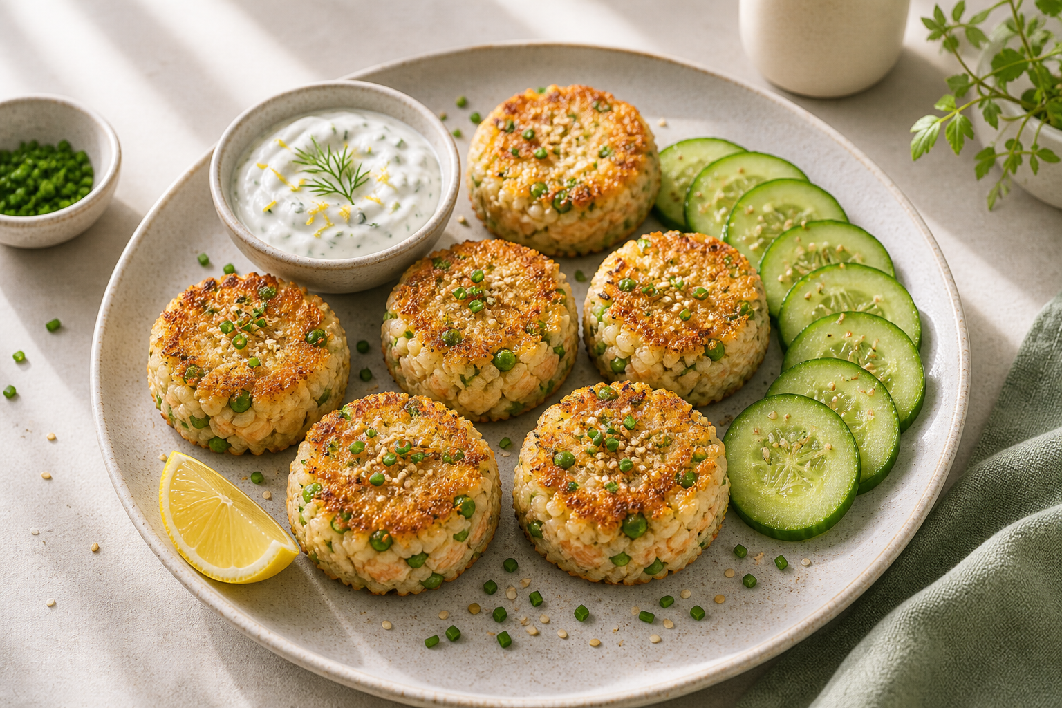 Crunchy Salmon Rice Bites served in premium editorial food styling