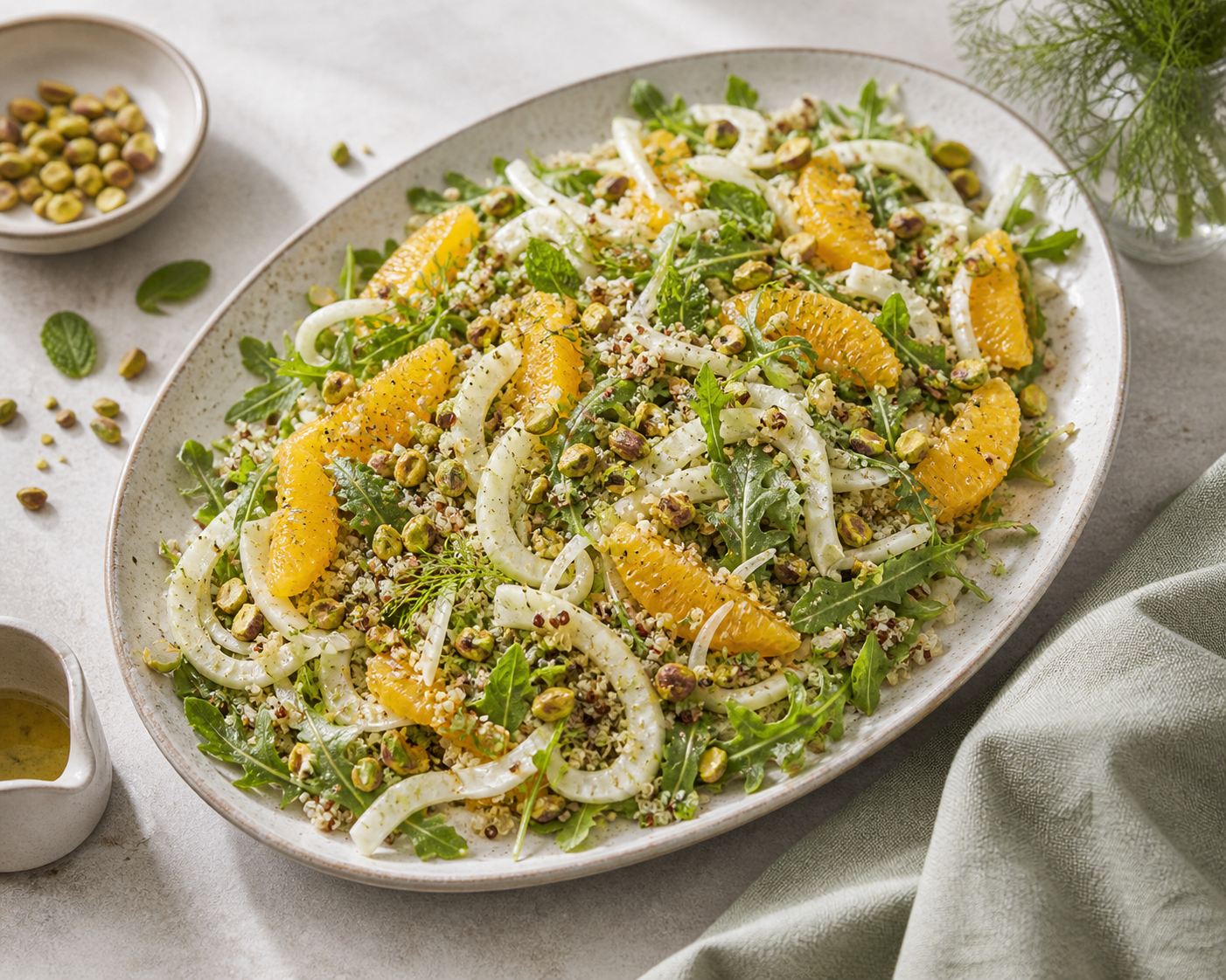 Fennel Orange Quinoa Salad served in premium editorial food styling