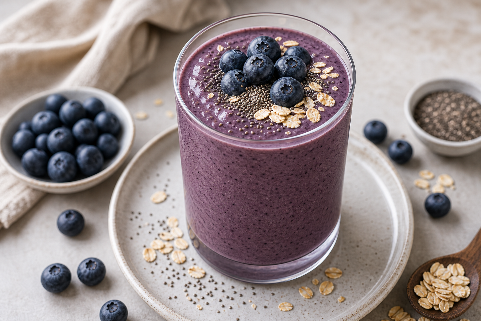 Fiber-Rich Blueberry Oat Smoothie in premium editorial smoothie styling