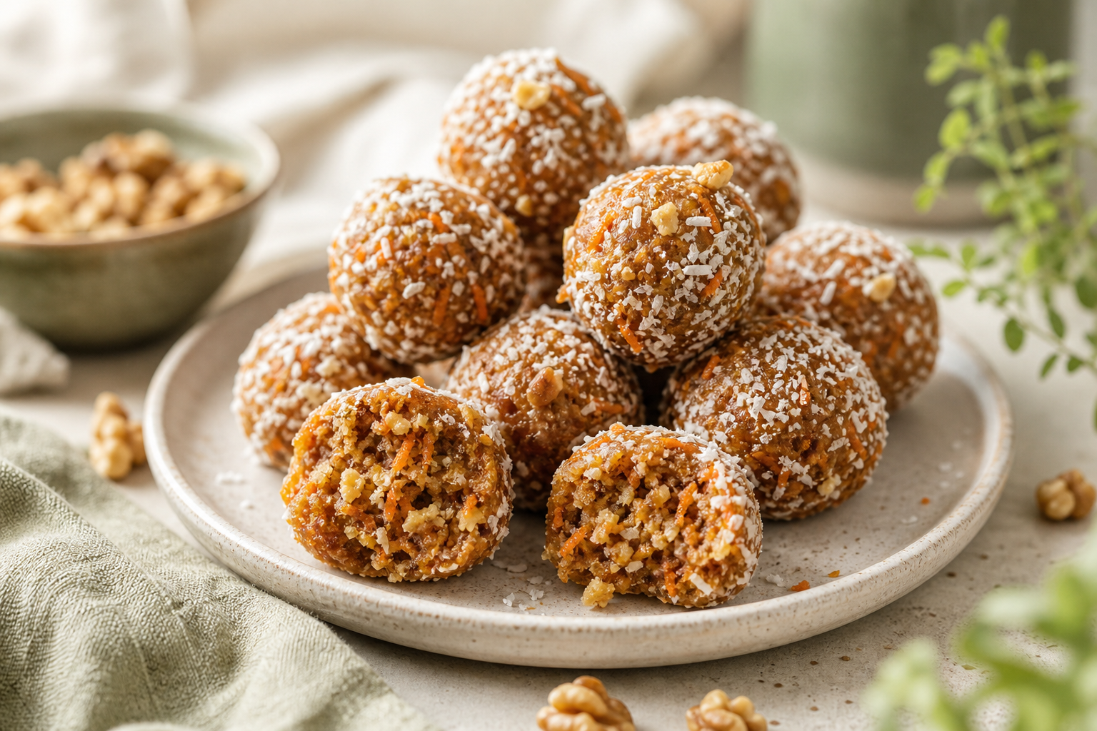 Healthy Carrot Cake Bites served with premium natural food styling