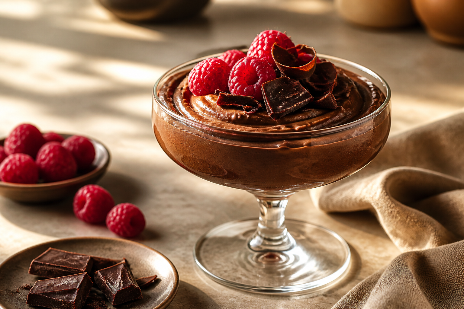 High-Protein Chocolate Mousse served with premium natural food styling