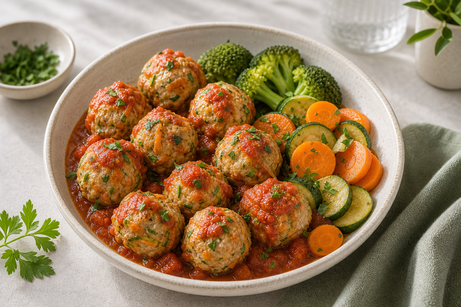 Mini Turkey Veggie Meatballs served in premium editorial food styling
