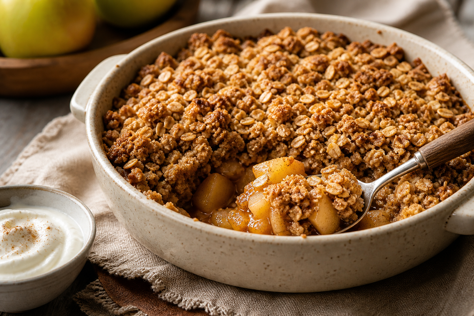 Oatmeal Apple Crumble served with premium natural food styling