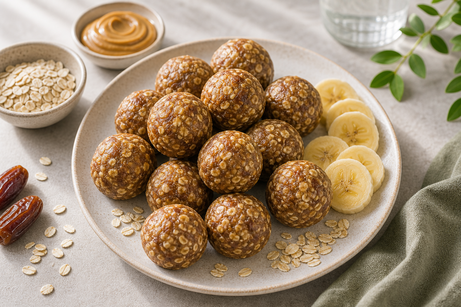 Pre-Run Banana Oat Energy Bites served in premium editorial food styling