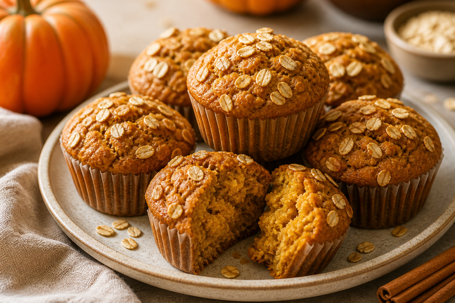 Pumpkin Oat Muffins served with premium natural food styling