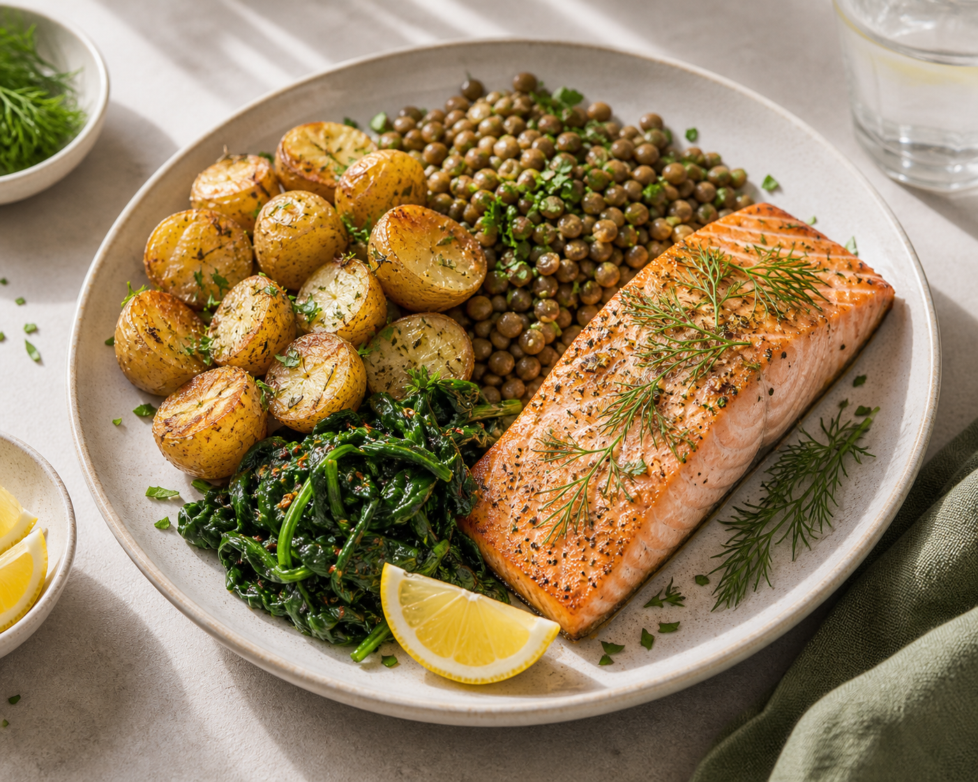 Recovery Salmon Potato Plate served in premium editorial food styling