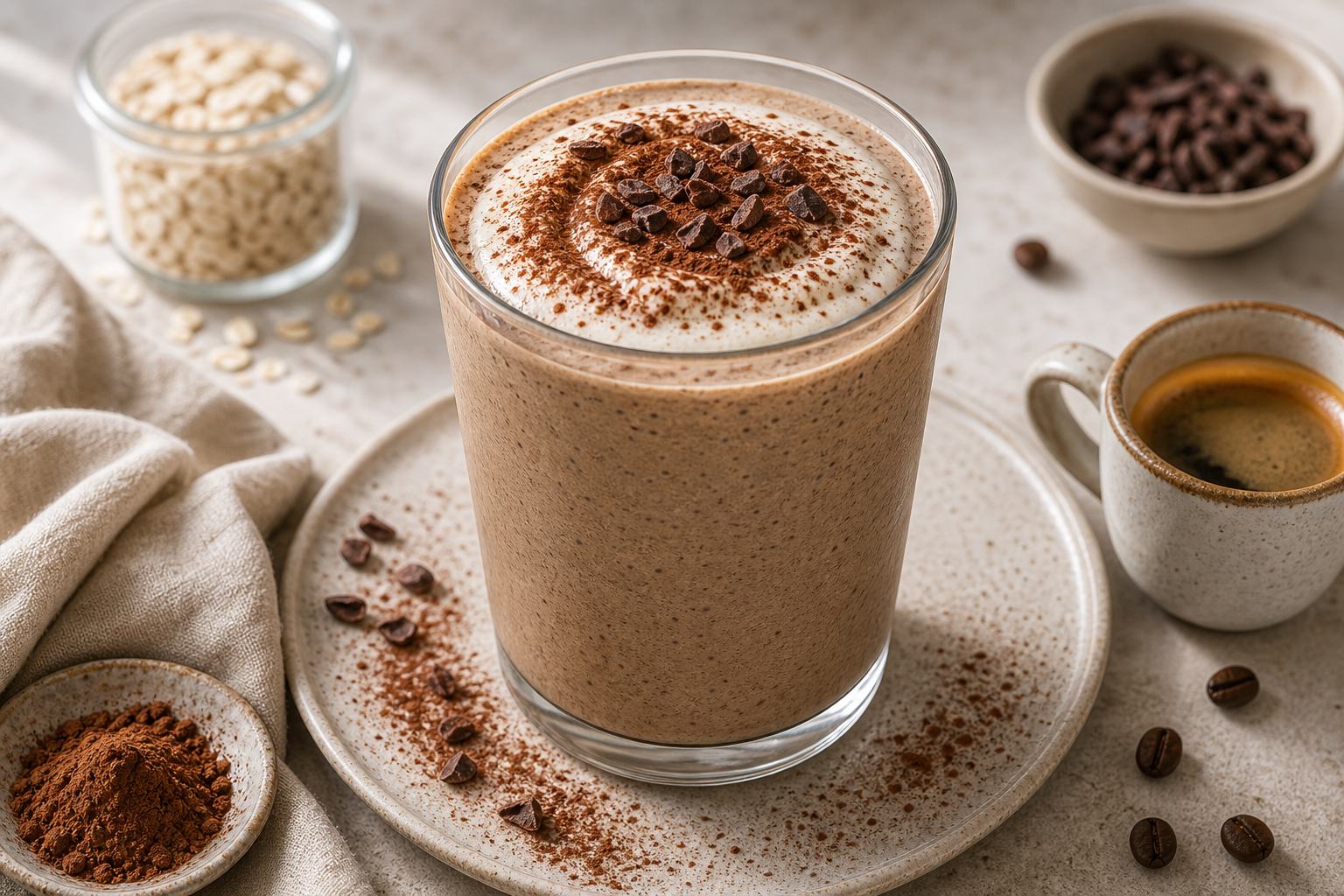 Tiramisu Breakfast Smoothie in premium editorial smoothie styling